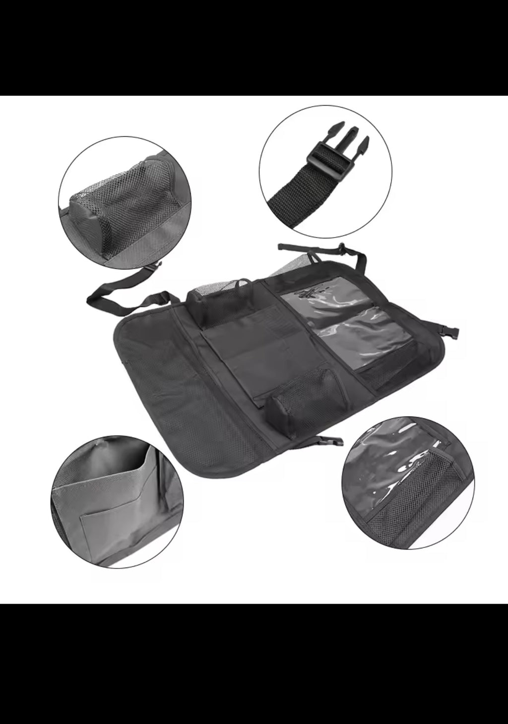 Car seat back organizer, 9 storage pockets with touchscreen tablet holder, protector for children, car accessories, 1 piece.