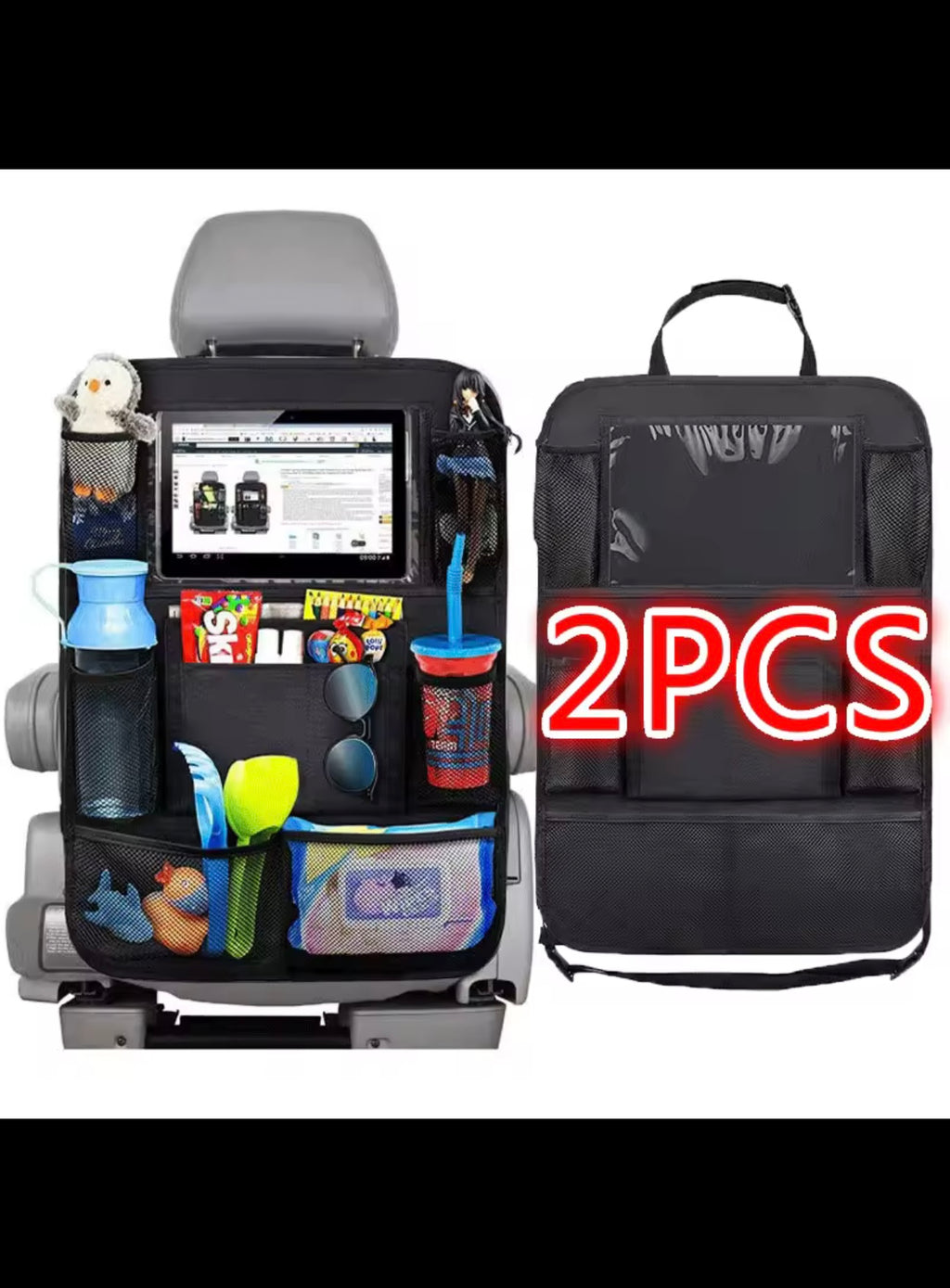 Car seat back organizer, 9 storage pockets with touchscreen tablet holder, protector for children, car accessories, 1 piece.
